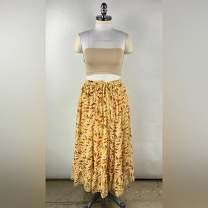 💚 3470. Maxi Leaf Print Drawstring Skirt